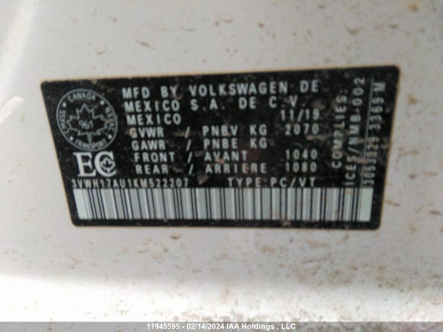 3VWH17AU1KM522207 Volkswagen GOLF ALLTRACK