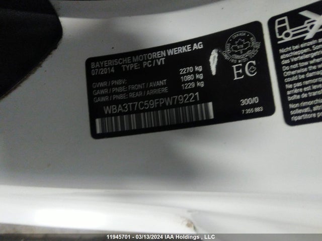 11945701 :رقم المزاد ، WBA3T7C59FPW79221 vin ، 2015 Bmw 435 Xi مزاد بيع