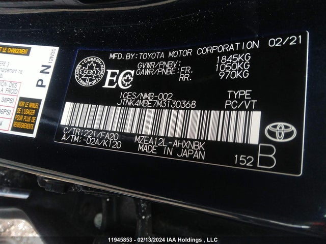 Toyota COROLLA 2021 JTNK4MBE7M3130368 Image 9