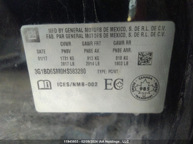 Chevrolet Cruze 2017 3G1BD6SM0HS583280 Image 9