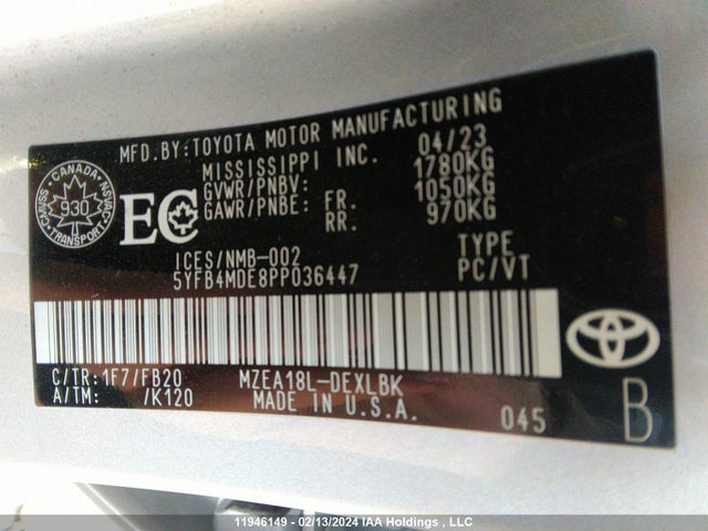 Toyota COROLLA L 2023 5YFB4MDE8PP036447 Image 9