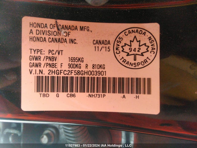 2016 Honda Civic Sedan მანქანა იყიდება აუქციონზე, vin: 2HGFC2F58GH003901, აუქციონის ნომერი: 11927983