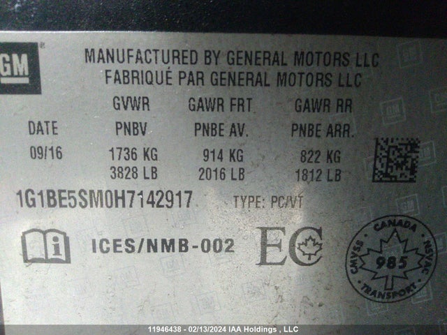 Chevrolet Cruze 2017 1G1BE5SM0H7142917 Image 9