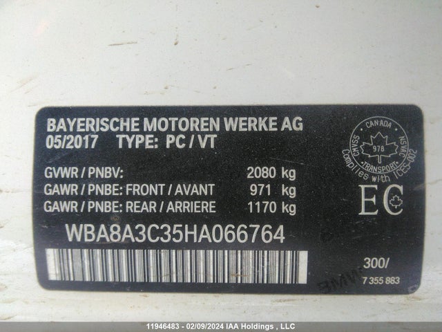 Aukcja sprzedaży 2017 Bmw 320 Xi, vin: WBA8A3C35HA066764, numer aukcji: 11946483