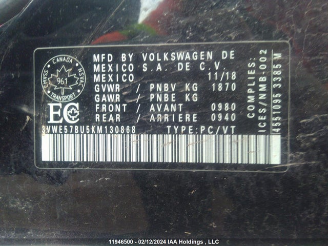 3VWE57BU5KM130868 Volkswagen JETTA