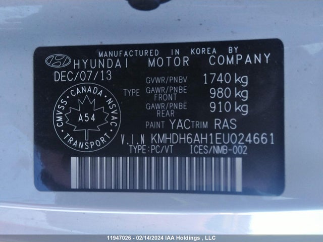 Hyundai ELANTRA GL 2014 KMHDH6AH1EU024661 Image 9