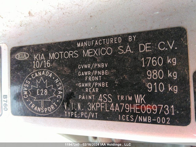 11947240 :رقم المزاد ، 3KPFL4A79HE069731 vin ، 2017 Kia Forte مزاد بيع