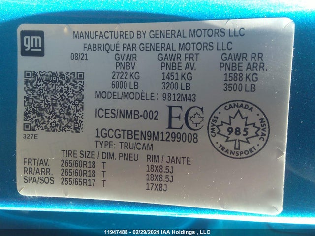 Chevrolet Colorado 2021 1GCGTBEN9M1299008 Image 9