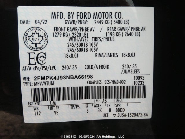 Ford EDGE SEL 2022 2FMPK4J93NBA66198 Image 9
