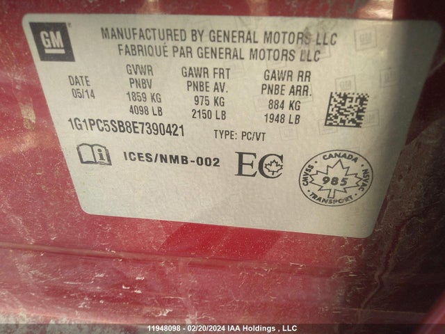 Chevrolet CRUZE LT 2014 1G1PC5SB8E7390421 Image 9