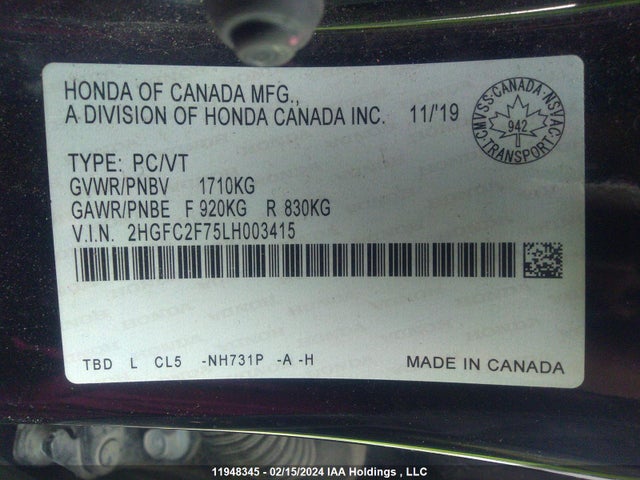 Honda k20c2 2020 2HGFC2F75LH003415 Image 28