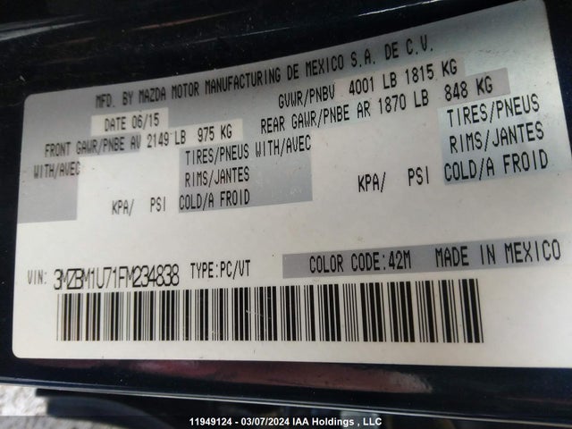 Mazda MAZDA3 2015 3MZBM1U71FM234838 Image 9