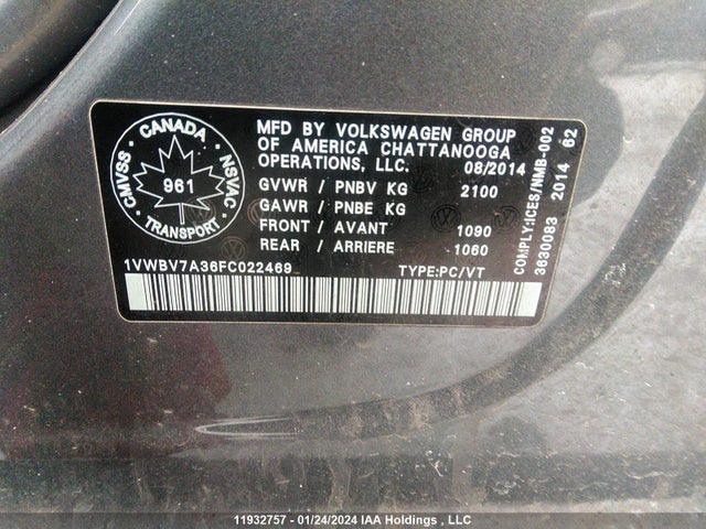 1VWBV7A36FC022469 Volkswagen PASSAT