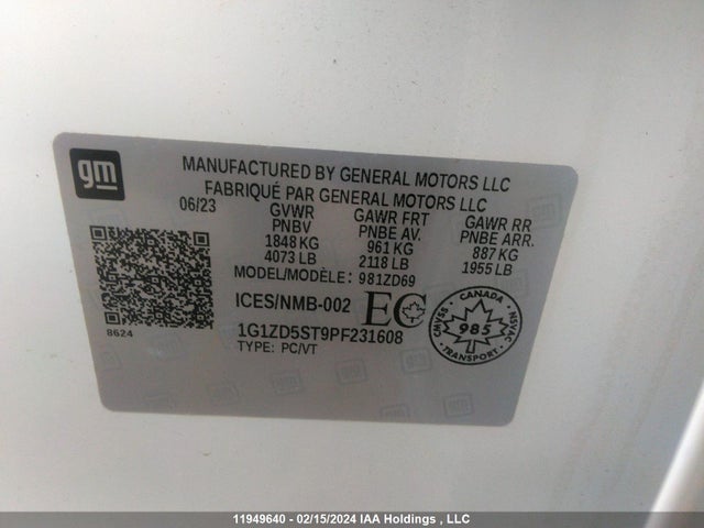 Chevrolet MALIBU LT 2023 1G1ZD5ST9PF231608 Image 9