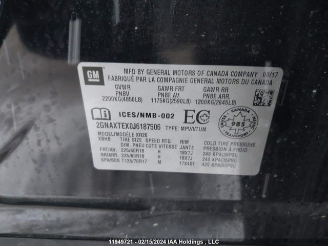 Chevrolet EQUINOX LT 2018 2GNAXTEX0J6187506 Image 9