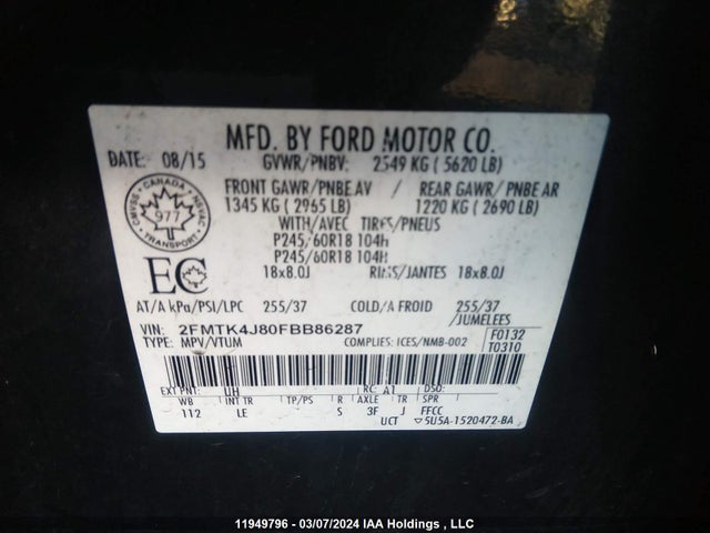 Ford EDGE SEL 2015 2FMTK4J80FBB86287 Image 9