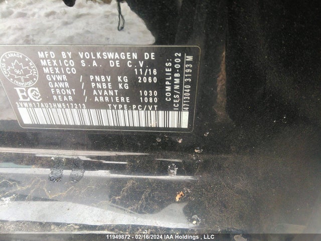 3VWH17AU3HM517213 Volkswagen GOLF ALLTRACK