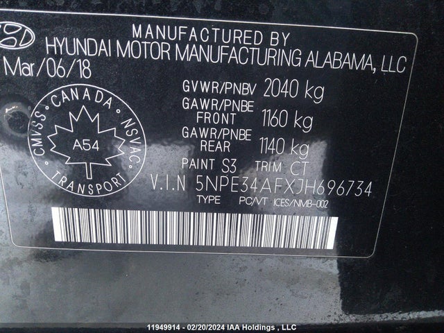 Hyundai SONATA GLS 2018 5NPE34AFXJH696734 Image 9