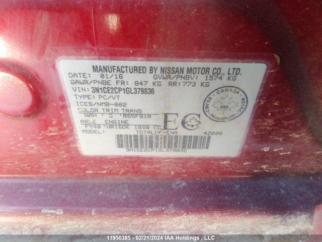 Nissan Versa Note S/s Plus/sv/sl/sr 2016 3N1CE2CP1GL379836 Image 9