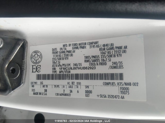 Ford Escape Titanium 2017 1FMCU9J97HUB62923 Image 9