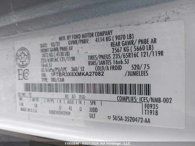 1FTBR3X8XMKA27082 Ford Transit T-250