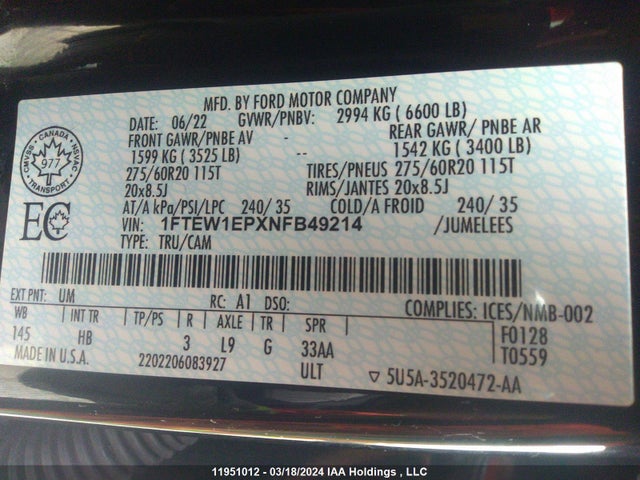 Ford F150 Supercrew 2022 1FTEW1EPXNFB49214 Image 9