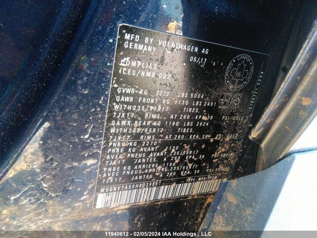 WVGNV7AX0HK039551 Volkswagen TIGUAN