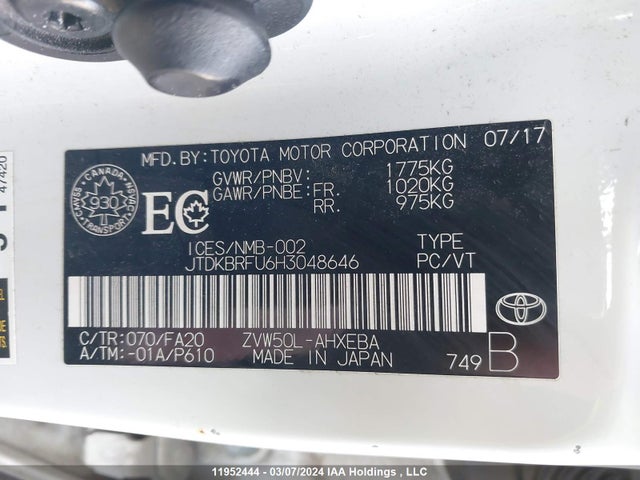 Toyota Prius 2017 JTDKBRFU6H3048646 Image 9