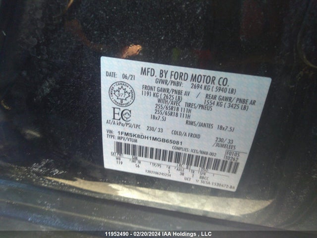 Ford EXPLORER XLT 2021 1FMSK8DH1MGB65081 Image 9
