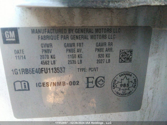 Chevrolet Volt 2015 1G1RB6E40FU113537 Image 9