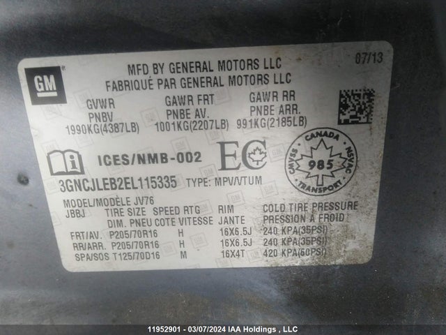 Chevrolet TRAX 2014 3GNCJLEB2EL115335 Image 9