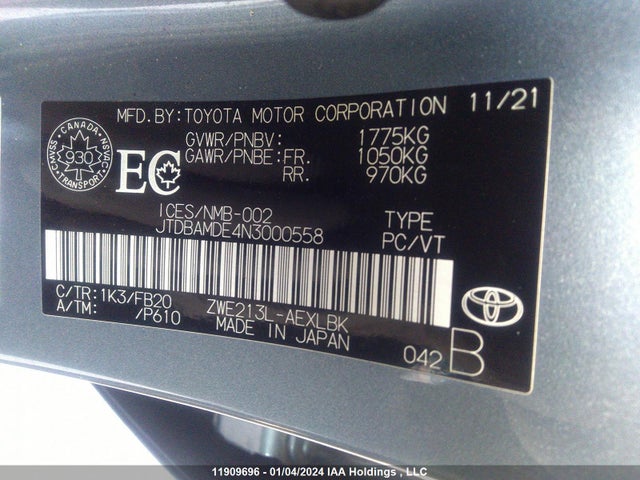 Toyota Corolla Hybrid 2022 JTDBAMDE4N3000558 Image 9