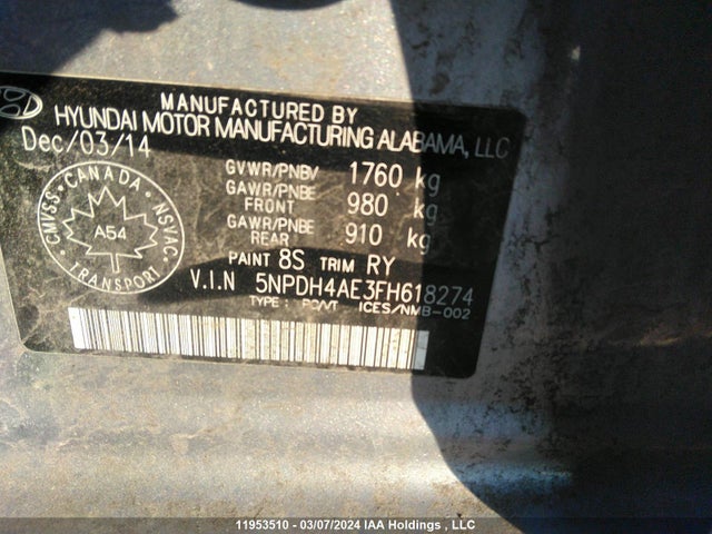 Hyundai ELANTRA GL 2015 5NPDH4AE3FH618274 Image 9