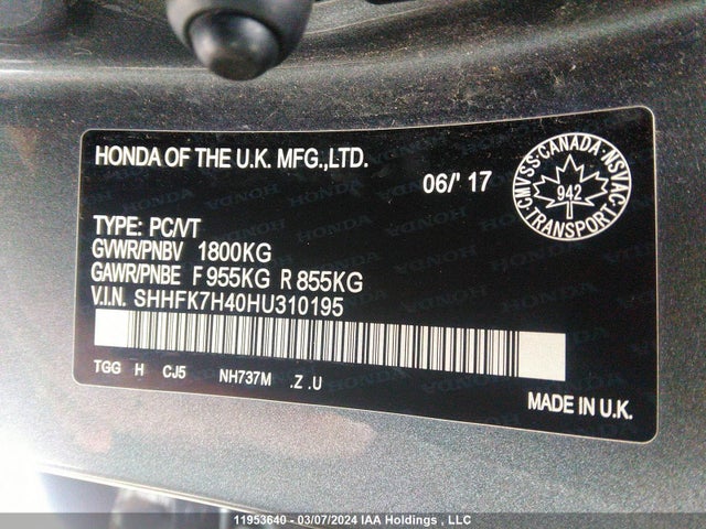 Aukcja sprzedaży 2017 Honda Civic Sport, vin: SHHFK7H40HU310195, numer aukcji: 11953640