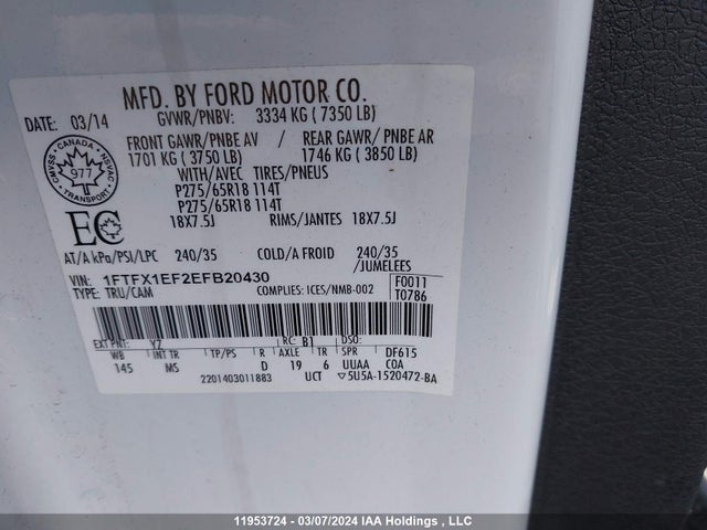 Ford F-150 Xlt 2014 1FTFX1EF2EFB20430 Image 9