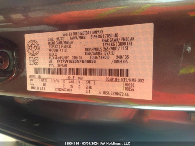 Ford F150 Supercrew 2022 1FTFW1E80NFB46836 Image 9
