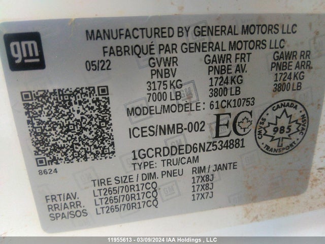 Chevrolet Silverado 1500 2022 1GCRDDED6NZ534881 Image 9