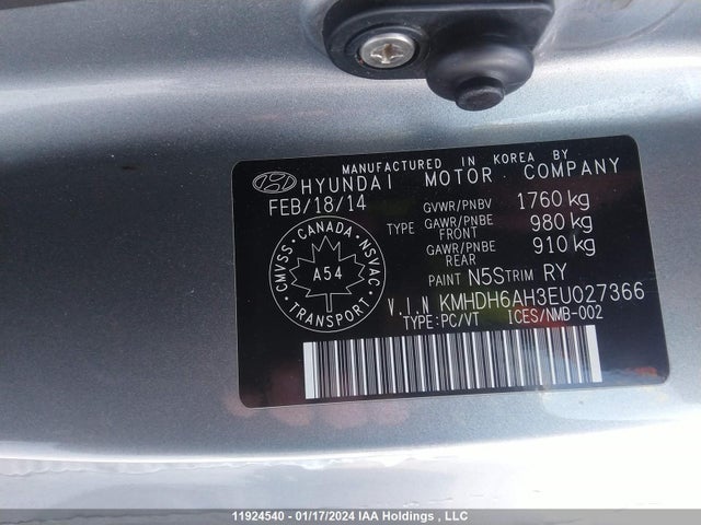 Hyundai ELANTRA GL 2014 KMHDH6AH3EU027366 Image 9