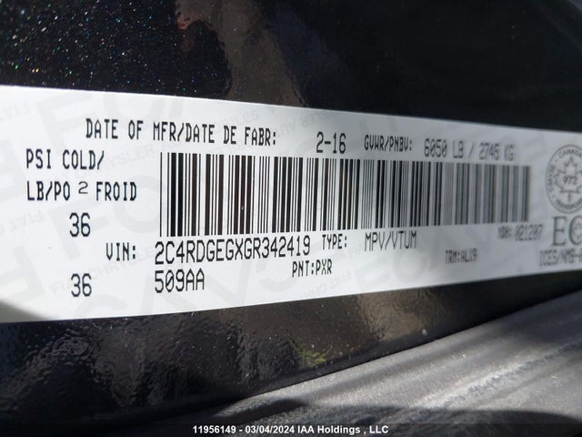 2C4RDGEGXGR342419 Dodge Grand Caravan