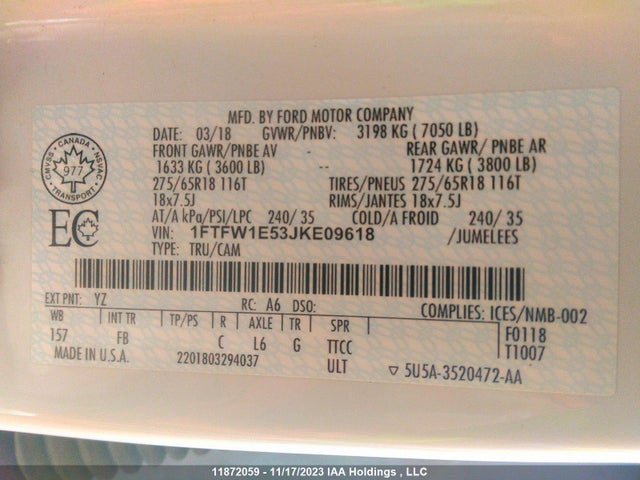 Ford F-150 Xlt 2018 1FTFW1E53JKE09618 Image 9