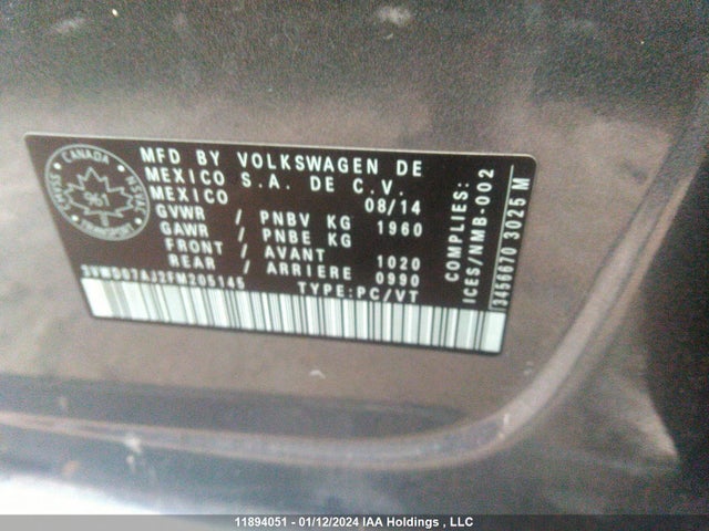3VWD07AJ2FM205145 Volkswagen Jetta Sedan Comfortline/trendline+