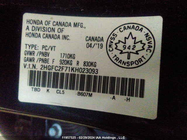 Honda k20c2 2019 2HGFC2F71KH023093 Image 30