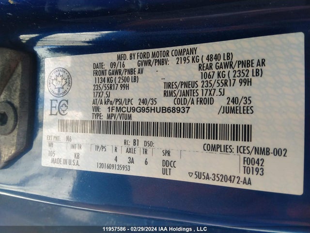 Ford ESCAPE SE 2017 1FMCU9G95HUB68937 Image 9
