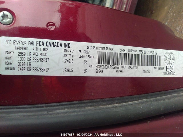 2C4RDGBG8HR582638 Dodge Grand Caravan Cvp/sxt