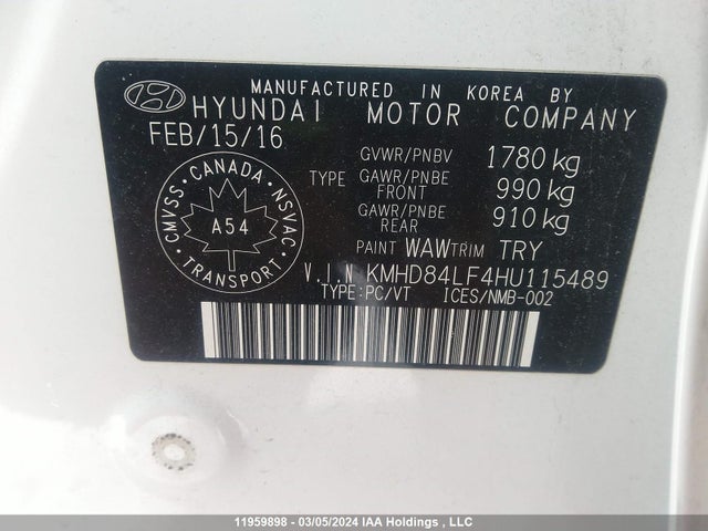 11959898 :رقم المزاد ، KMHD84LF4HU115489 vin ، 2017 Hyundai Elantra Se/value/limited مزاد بيع