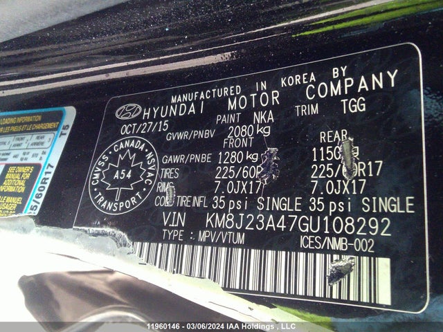 Hyundai TUCSON 2016 KM8J23A47GU108292 Image 9