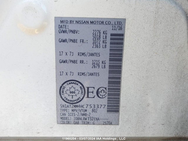 Nissan ROGUE 2017 5N1AT2MM4HC753377 Image 9