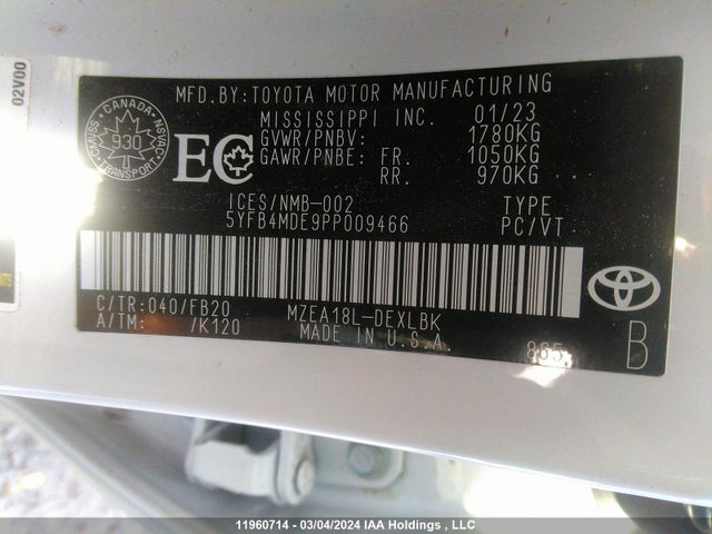 Toyota COROLLA LE 2023 5YFB4MDE9PP009466 Image 9