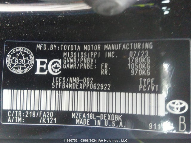 Toyota COROLLA L 2023 5YFB4MDEXPP062922 Image 9