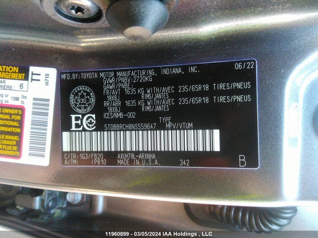 Toyota Highlander Hybrid Le 2022 5TDBBRCH8NS559647 Image 9